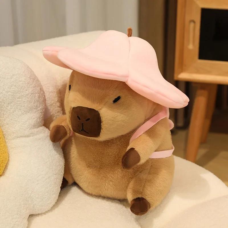 Flower Hat Capybara Soft Guinea Pig Carrying Backpack Doll Stuffed Comfort Pillow Kawaii Room Decor Birthday Gifts