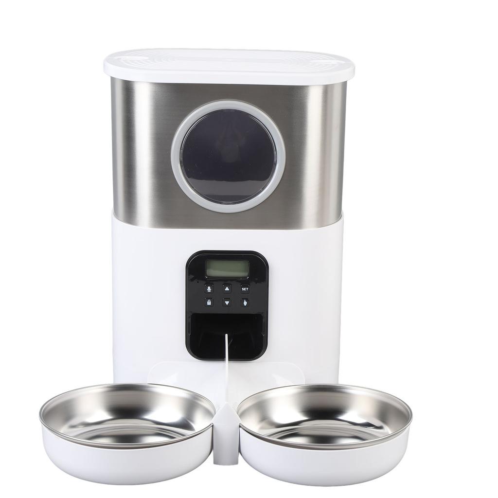 Automatic Cat Feeders for Two Cats 5L Capacity Visable Window Quantitative Feeding Stainless Steel 2 Bowls Timed Pet Food Dispenser
