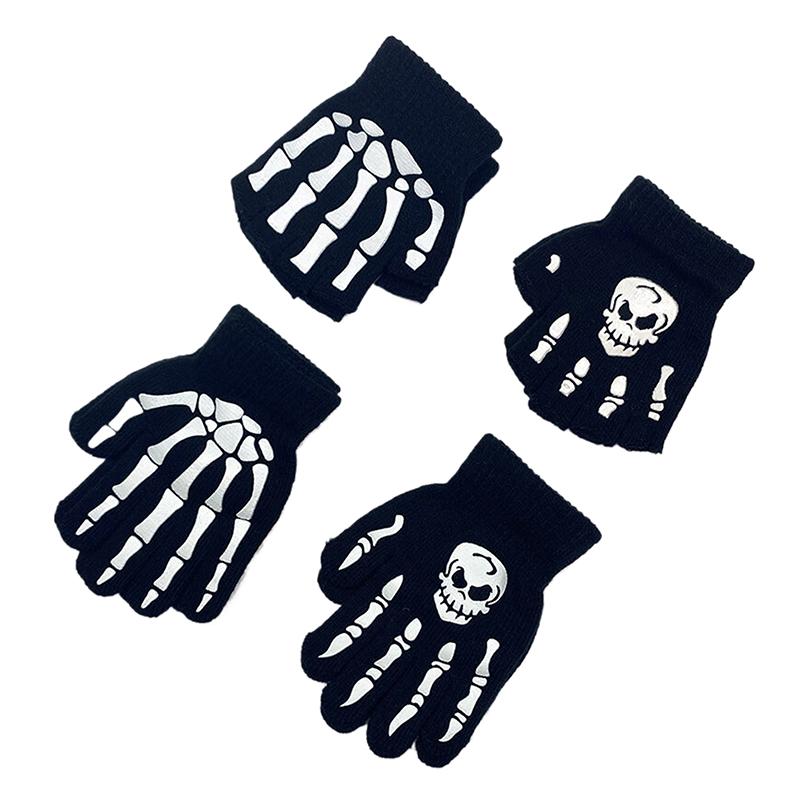 Fashion Halloween Skeleton Ghost Gloves Hat Creative Luminous Half Finger Full Fingers Print Warm Breathable Gloves Gifts
