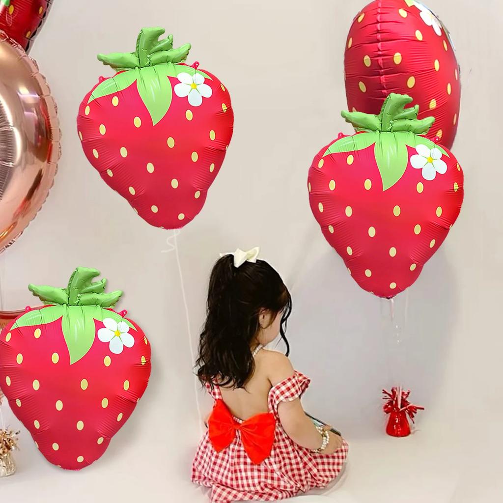 3pcs/6pcs Strawberry Aluminum Film Balloon Birthday Party Supply Summer Fruit Party Baby Girl Baptism Decoration Matte Balloons