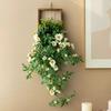 Artificial Hanging Plants with Wooden Frame Wall Hanging Faux Leaves Plants with Flowers Fake Greenery Vine for Living Room Bedroom Indoor Decor