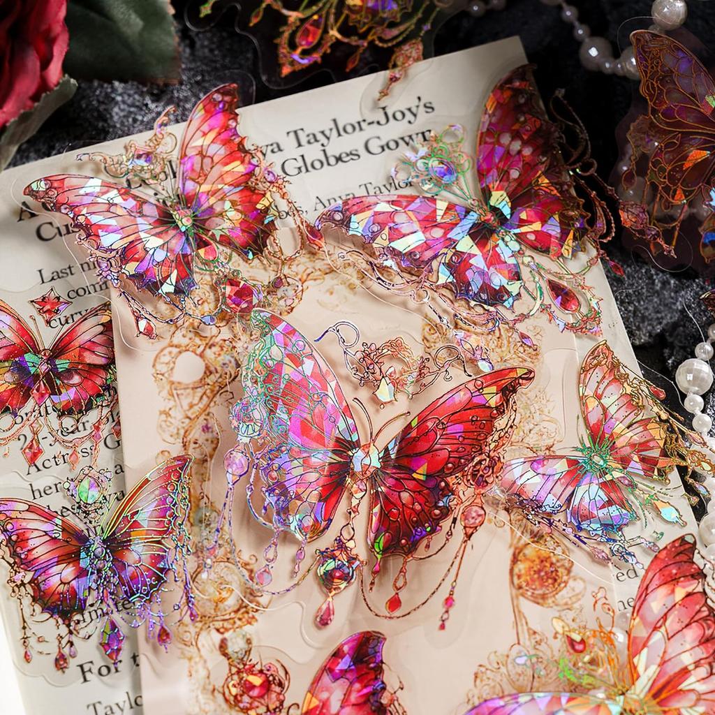 120 Pieces With 6 Themes Butterfly Stickers Set -Gorgeous Crystals Holographic Transparent Resin Waterproof Sticker Decals