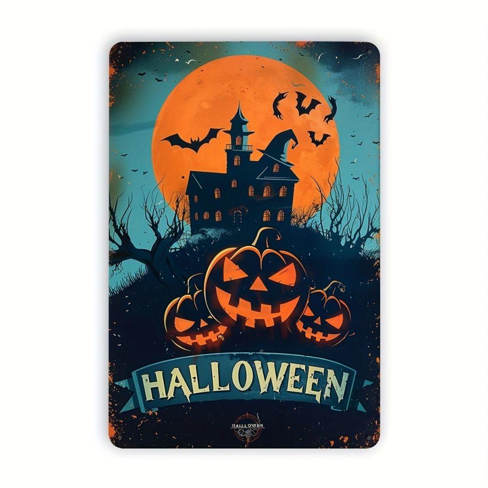 Witch Cat Forest Halloween Sign Metal Tin Sign 20x30 cm Wall Decor