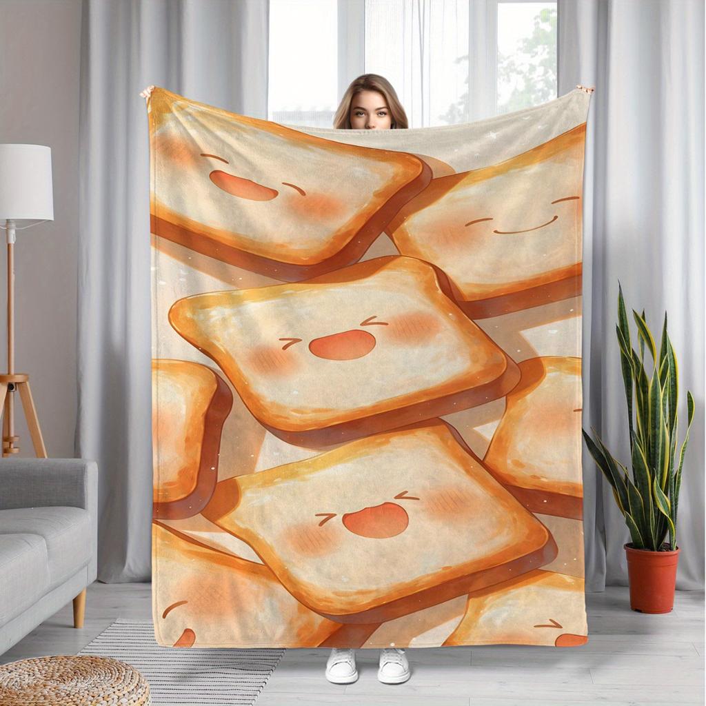 1 Toast Pattern Flannel Blanket - Suitable for Beds, Sofas, Offices, Travel, Decorating, Chairs, and As a Holiday Gift for Frien