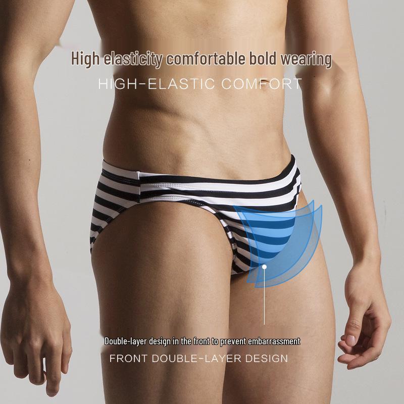 Men's Striped Triangle Swim Trunks - Fashionable Adult Swimsuit S3925