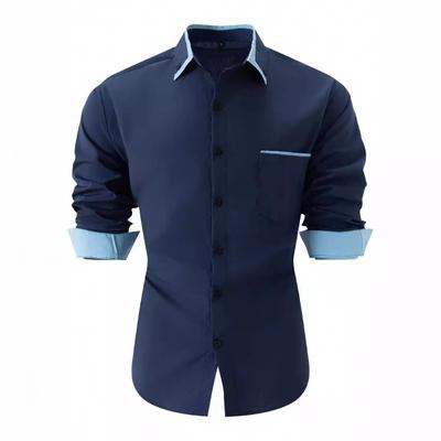 Frühling Herbst Herren Business und Freizeit Colorblock Locker Langarmhemd