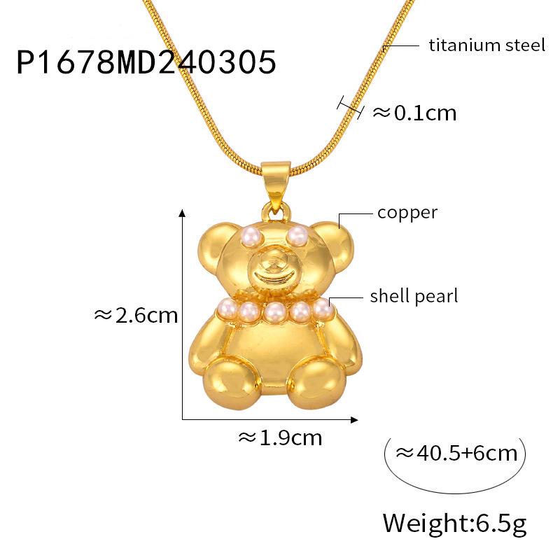 Korean Style Rhinestone Bear Pendant Gold Clavicle Chain Titanium Necklace Set