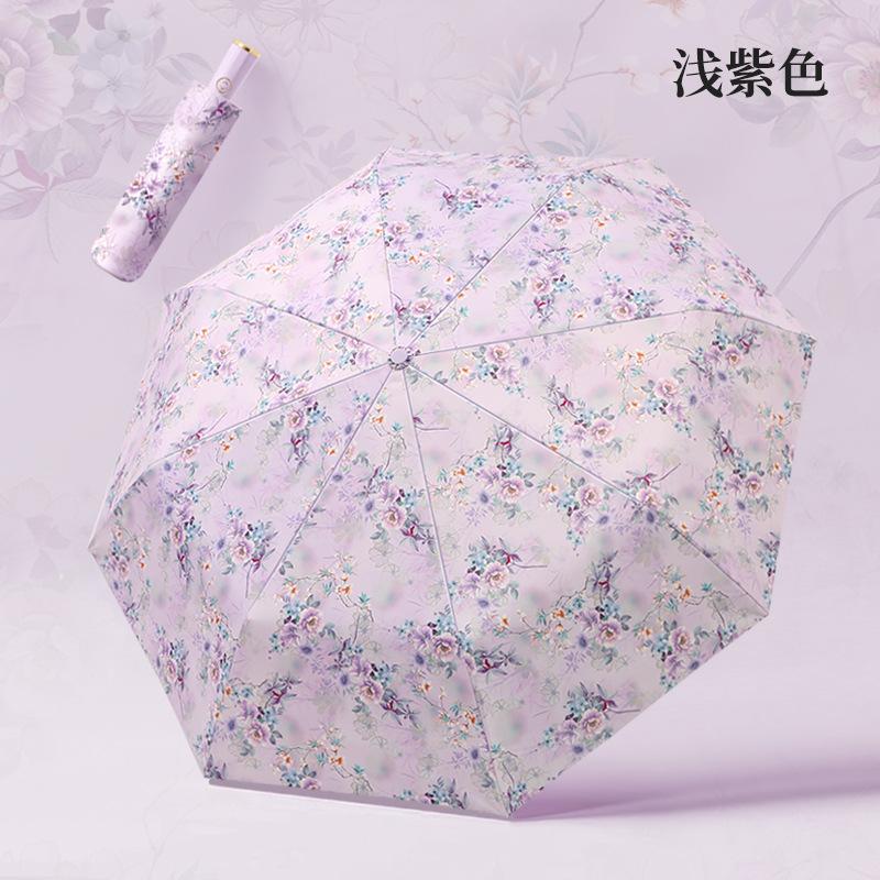Trifold Automatic Umbrella Color Glue Fabric Digital Brush Color Scheme Handle Parasol Weather and Rain