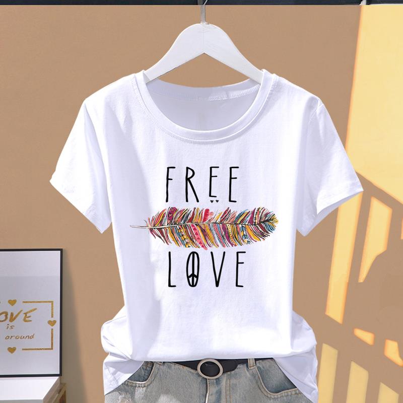 (Asian Size) cute letter style Women's Top T shirt Printed O-neck Short Sleeve T-shirts Fashion Female Casual Clothing Graphic Tee
