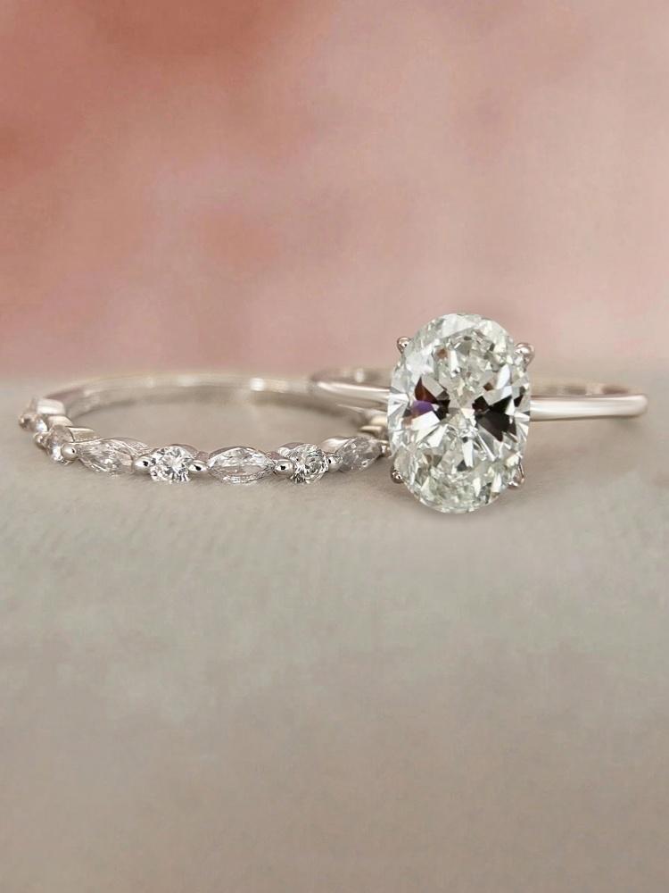925 Sterling Silver Zircon 2ct Oval Shape Fashion Elegant Set Ring For Women Engagement Wedding Luxury High Quality Fine Jewelry