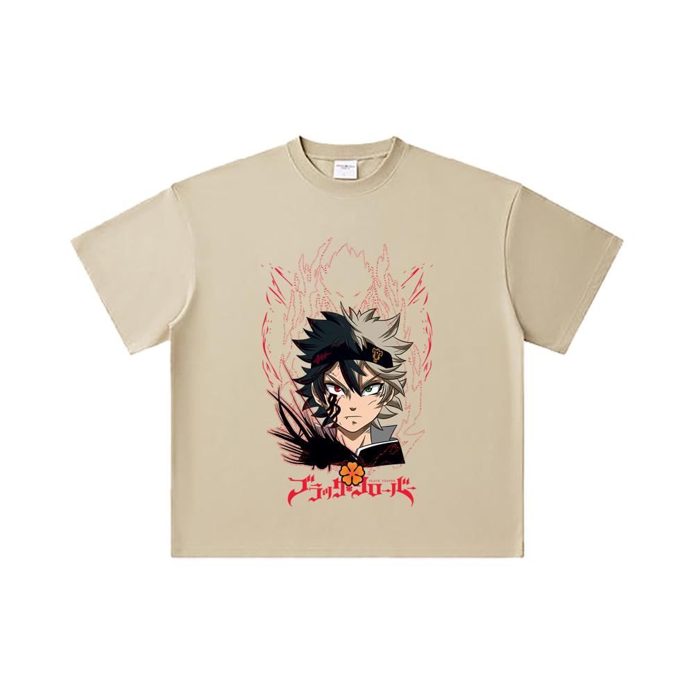 260 GSM Double Yarn 32 Count 100% Cotton Black Clover V4 Asta Print Unisex Heavy Cotton T Shirt