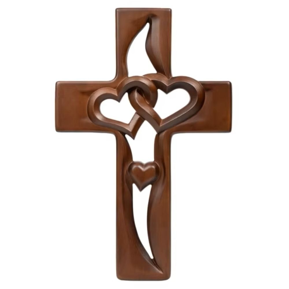 Valentine's Day Intertwined Heart Wooden Cross Solid Wood Log Cross Pendant  Christian