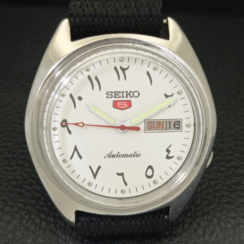 Seiko 5 AUTOMATIC JAPAN MENS VINTAGE ARABIC WHITE COLOR DIAL WATCH A701501-5 R206b-a701501