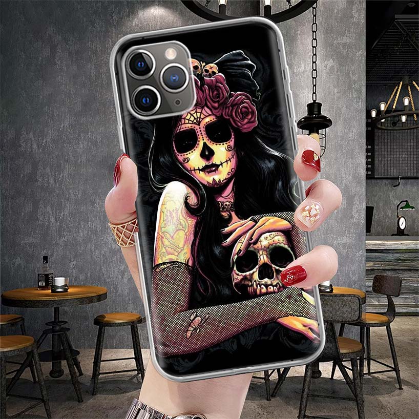 Catrina Beautiful Rose Girl Skull Soft Phone Case For IPhone 11 17 Air 16E 16 Pro Max 15 + 14 Plus 13 Mini 12 Apple 7 SE 8 Funda