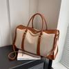 Retro Women's Canvas Travel Handbag - Large Capacity, Color Block Design, Ideal for Sports, Fitness, and Short-Distance Travel