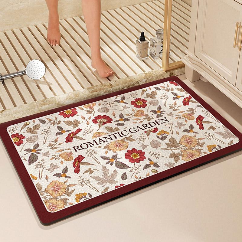 Flower Print Bath Mat Bathroom Super Absorbent Foot Mats Non-Slip Quick Dry Shower Pad Toilet Carpet Doormat Washable