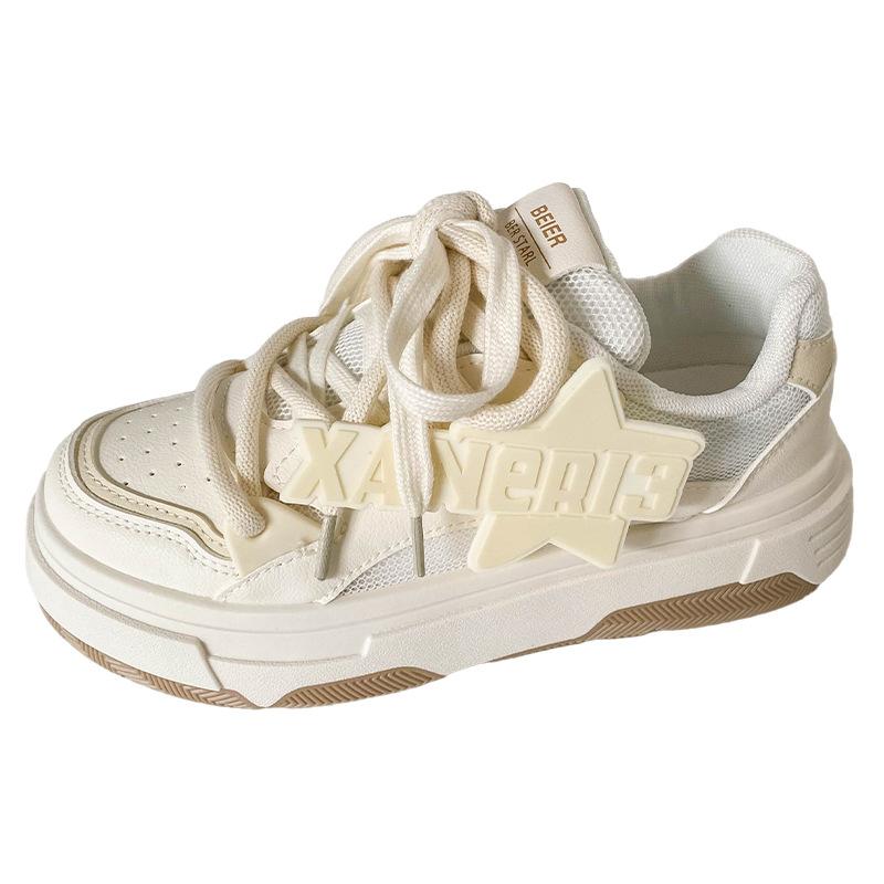 

B1016 латексная стелька/платформа туфли-хлеб женские весна и осень взрыв ниша 2024 новые туфли с круглым носком белые туфли кеды 35 бежевый