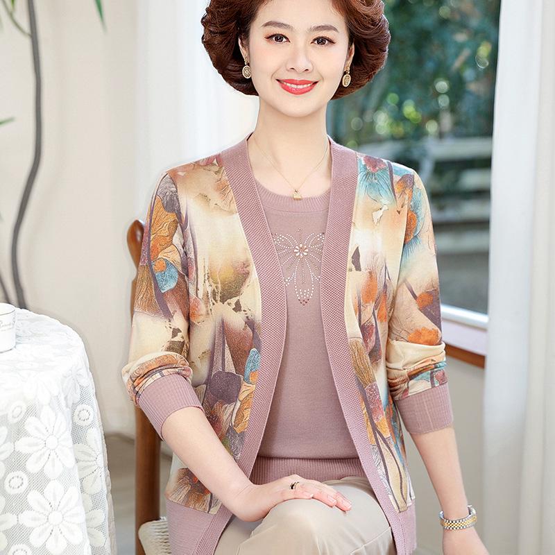 

Mom s Plus Size Spring/Autumn Knit Cardigan Set for Mature Women XL (recommended 100-110 jin) верблюд