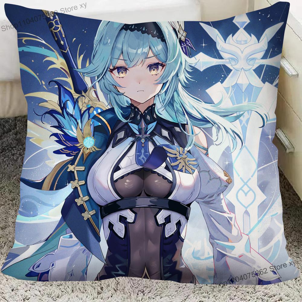 1Pc Game Anime Genshin Impact Eula Lawrence Pillow Case Square Pillow Cushion Cover Bedroom Sofa Room Decoration Casual