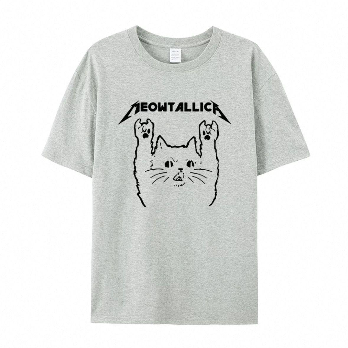 

Пародийная метал-группа Meowtallica Принт мультяшного кота Летний пуловер с круглым вырезом из чистого хлопка Мужской и женский хлопковый с коротким рукавом M