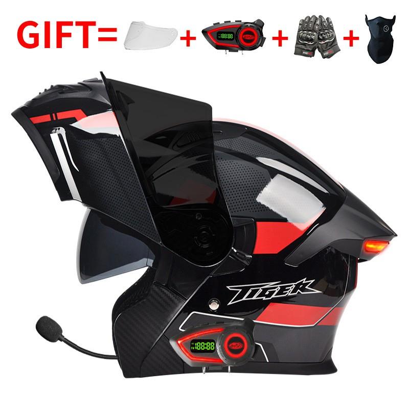 Bluetooth Smart Tail Light Motorcycle Flip-Up Helmet Men Women All Season Full Face Off-Road Riding