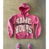 Vintage Letter Patch Print Hooded Cardigan Loose Fit Streetwear Women
