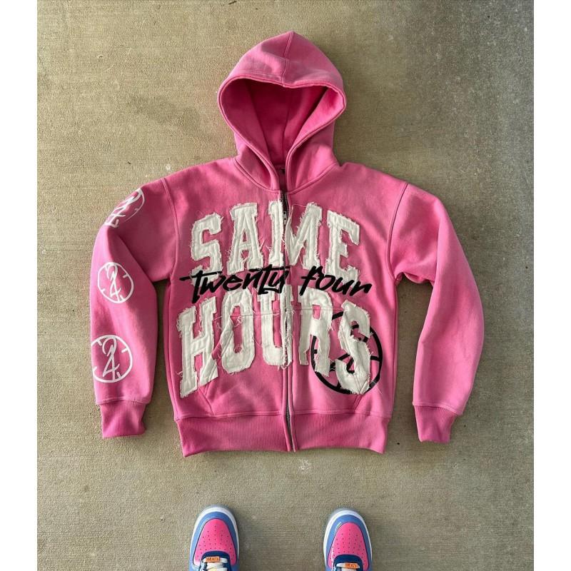 Vintage Letter Patch Print Hooded Cardigan Loose Fit Streetwear Women