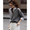 Demana Women's Scholarly Patchwork Lapel Knit Sweater