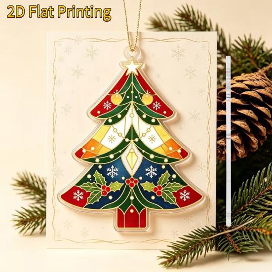 Customizable Style Hanging Ornament 2D Flat Acrylic Christmas Tree Ornament, Vintage Stained Lightweight Pendant with Lanyard Glass Pendant,