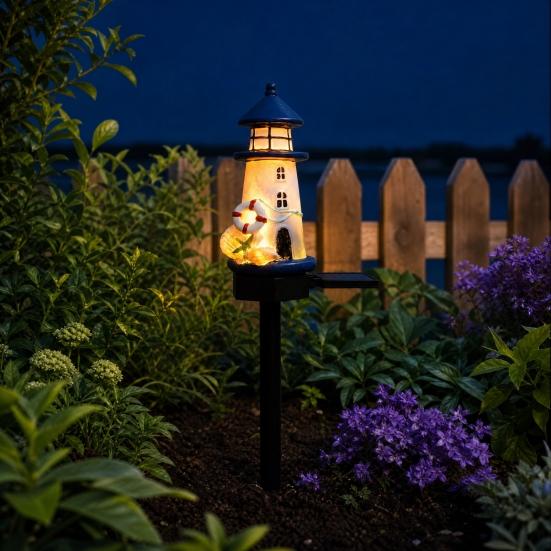 Solar Lighthouse Lawn Light, Outdoor Garden Lighthouse Statue Solar Light, Waterproof Solar Pathway Light for Patio Lawn Yard