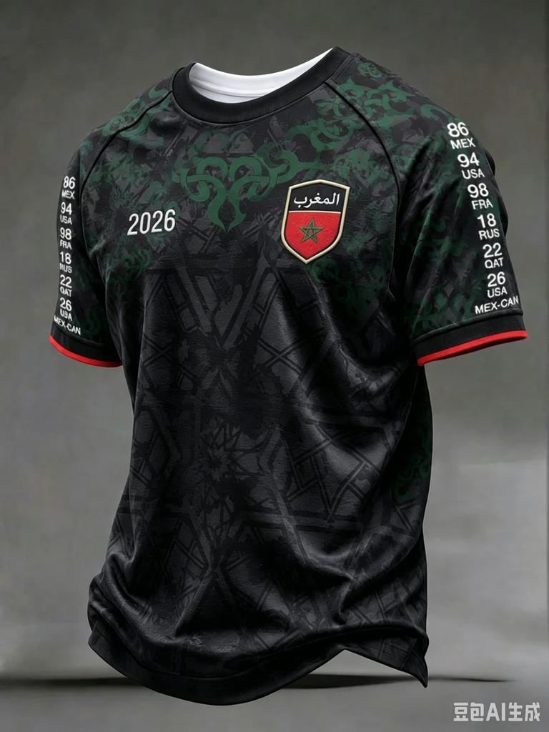 2026 New Morocco Soccer Jersey Black Green Short Sleeve Football T-Shirt Unisex Fan Supporter Sports Top Casual Family Kids Tees