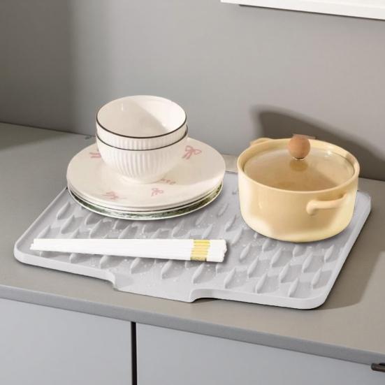 Silicone Drain Mat Thick Dish Drying Mat with Drainage Heat-Resistant Non-Slip Bar Sink Drying Pad for Countertops