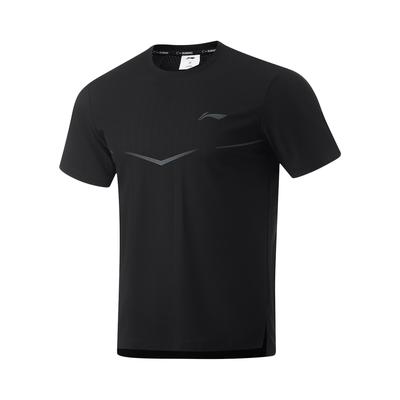 Li Ning Serie Running T-shirt a Maniche Corte Estiva da Uomo Monocolore con Logo Asciugatura Rapida Traspirante Girocollo Nera ATSU511-1