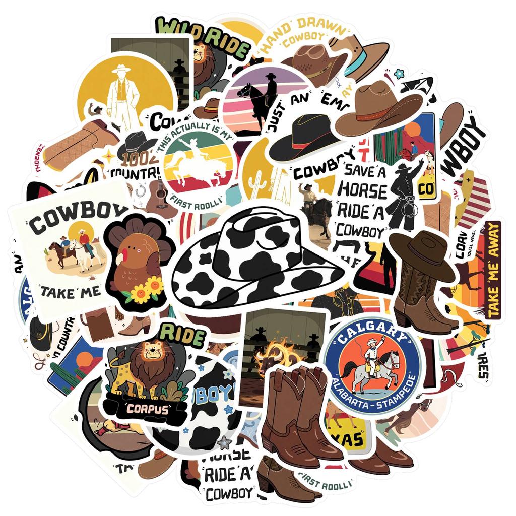 35pcs-50pcs Vintage Rodeo Stickers Cartoon Western PVC Sticker Stickers For Guitar Laptop Helmet Skateboard Suitcase DIY