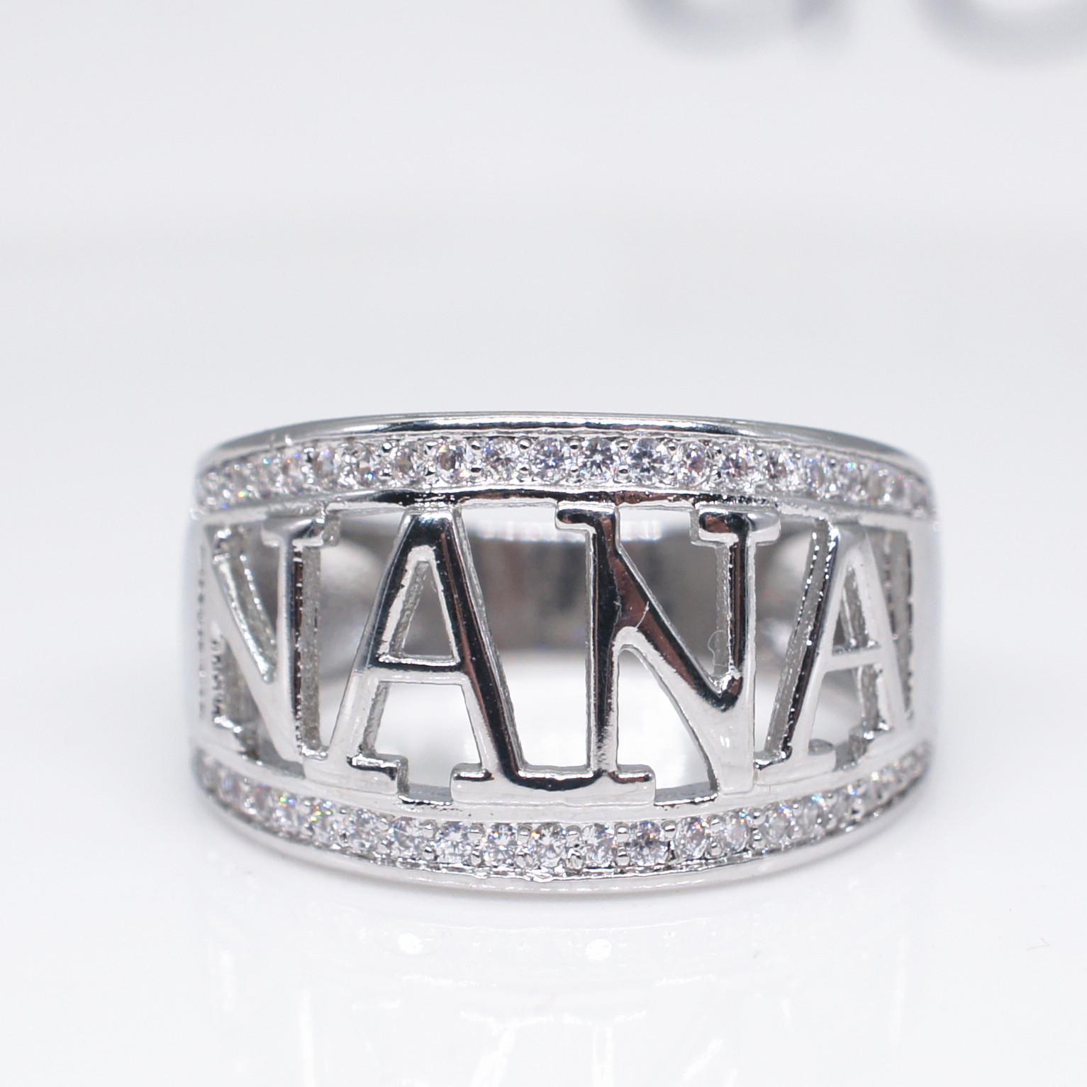 

Popular Christmas Gift: 18K White Gold Plated Diamond Nana Grandma Ring Size 5 платиновый