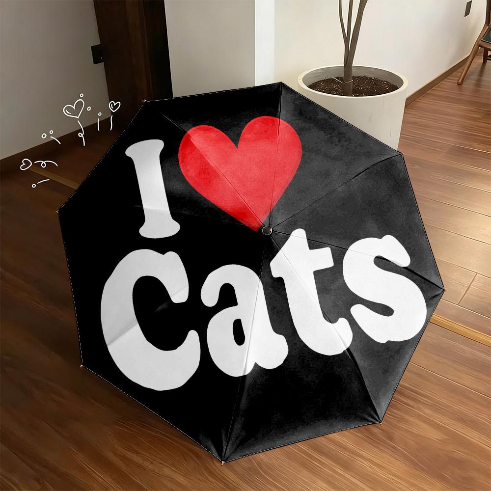

1 Automatic Folding Umbrella with 8 Ribs | Compact, Windproof High-Quality, Black with Red Heart Design, Iron Shaft, Plastic H (as the picture,Iron&8K)
