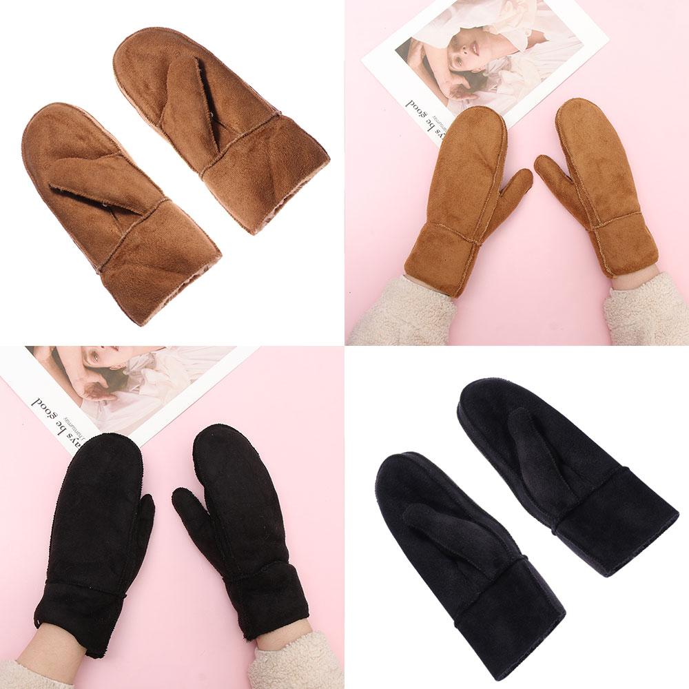 

Solid Color Female Male Winter Warm Artificial Leather Fur Imitation Sheepskin Gloves Lady Mittens кавовий