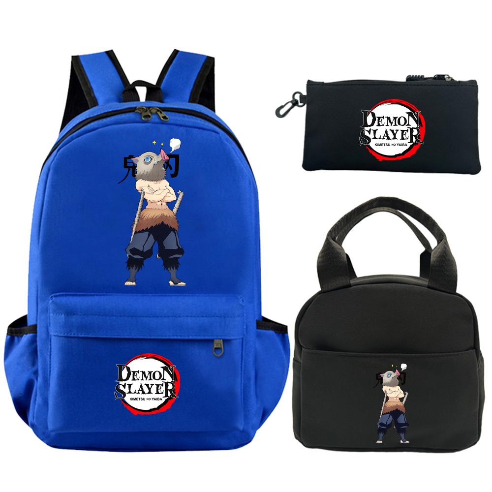 3 st/set Tecknad Demon Slayer Tryckt Ryggsäck med Axelväska Pennfodral för Tonåring Student Stor Kapacitet Vattentät Skolväska Mochila