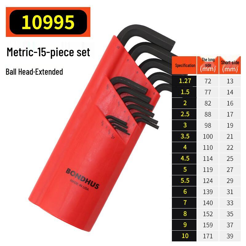 BONDHUS 15-Piece Metric Ball End Hex Key Wrench Set 1.27-10mm