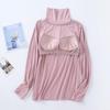 Modal Padded High Neck Long Sleeve Slimming T-Shirt with Built-in Bra for Women - Autumn/Spring.