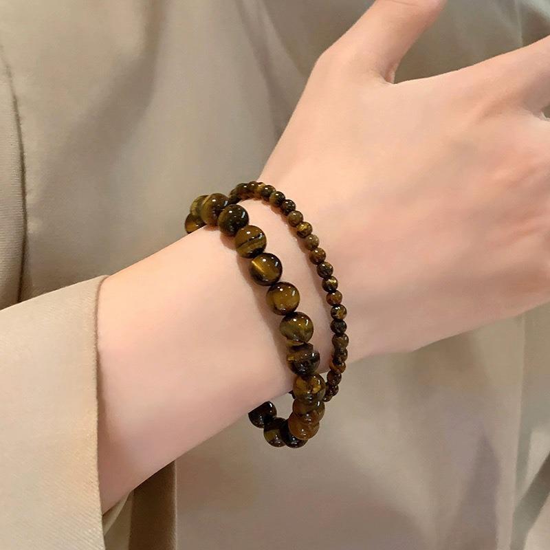 Broken silver tiger's eye stone splicing beaded bracelet women's autumn and winter niche retro jewelry student couple personalized bracelet