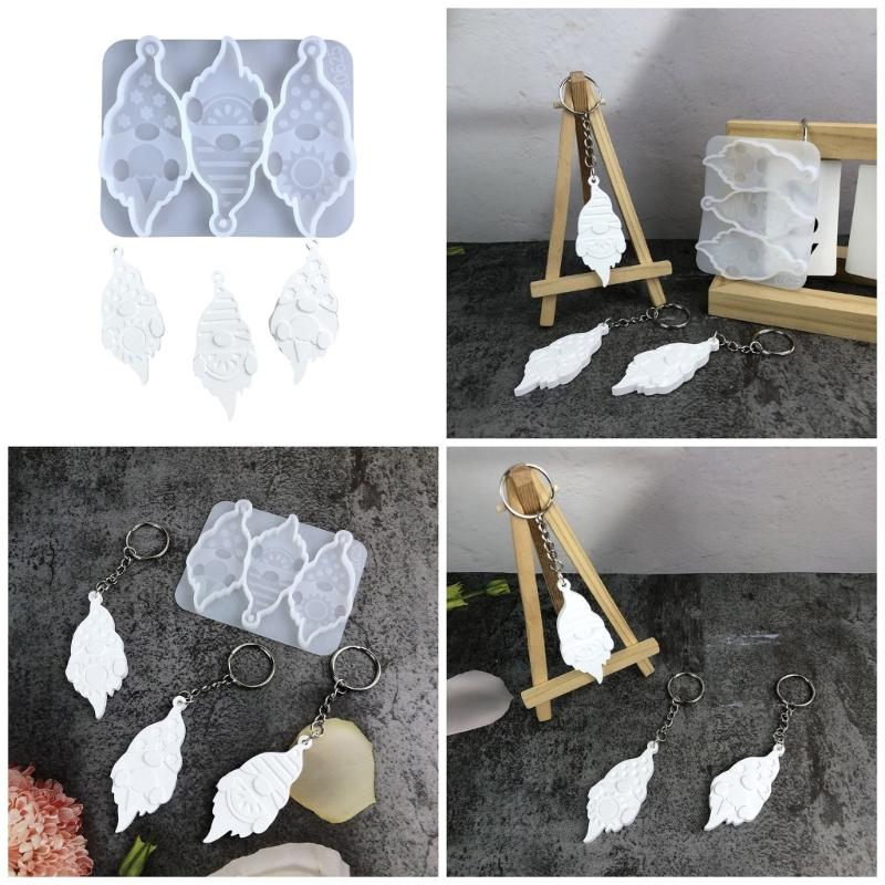 3 Cavity Fun Pendant Molds Keychain Jewelry Mould Gnome Shape Silicone Keyrings Moulds with Hole for Hand-Making Pendant