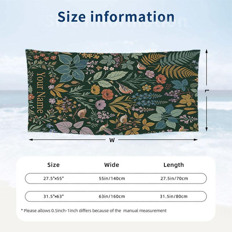 Floral Garden 3 Theme Quick Dry Beach Towel Custom Name Text Print Large Sand Resistant Towel Beach Vacation