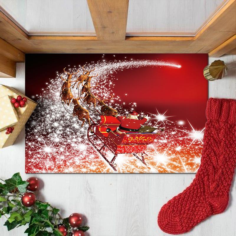 

Red Christmas Scene Crystal Velvet Rug Anti Slip Traditional Home Decor Entryway Carpet 40x60cm
