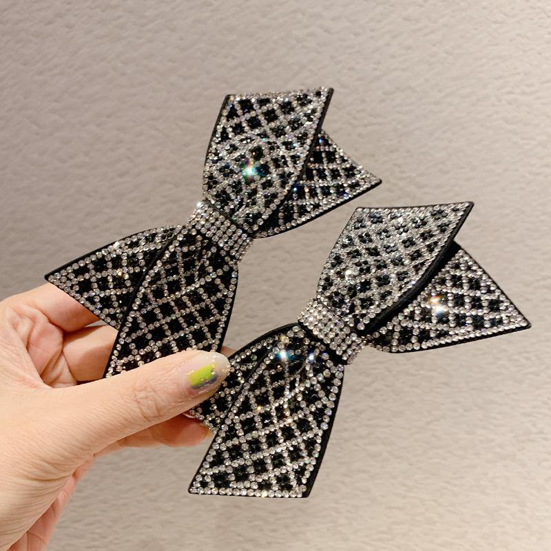 Lystrfac Black Bow Design Bling Rhinestone Hairpin for Women Girls Fashion Vintage Female Side Spring Hairclip Ladies Headwear