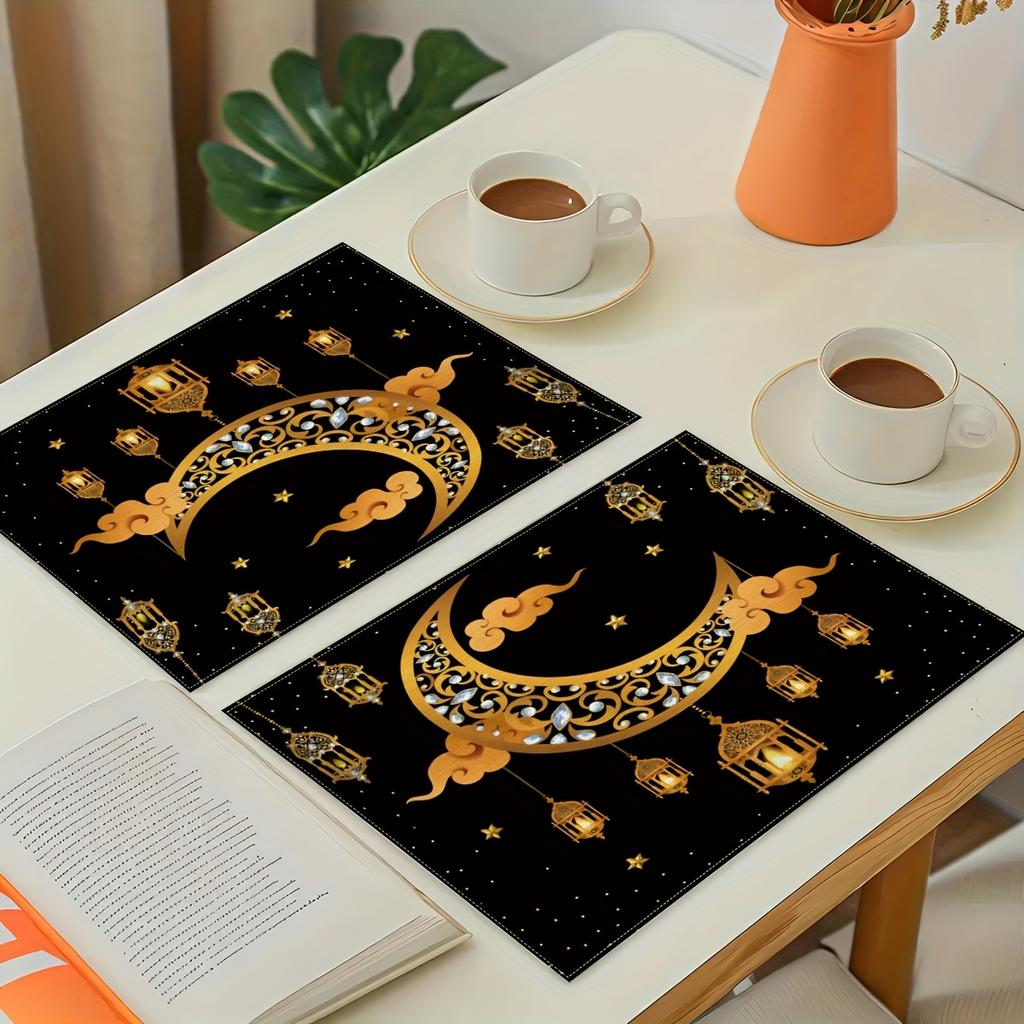 Ramadan Kareem Star Moon Lantern Placemat Set Party Table Decor Reusable Eid Al Fitr Kitchen Dining Table Mat Ramadan Decoration