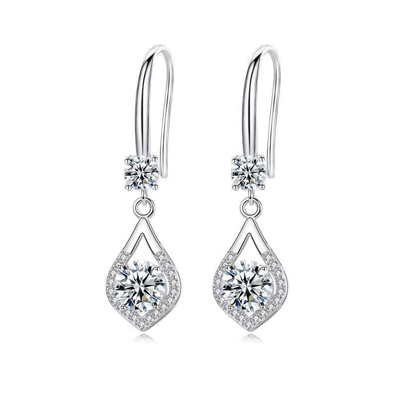 Long Water Drop Ear Hook Femininity Stud Earrings Korean Version Simple And Shiny Zircon Earrings Ear Jewelry Premium
