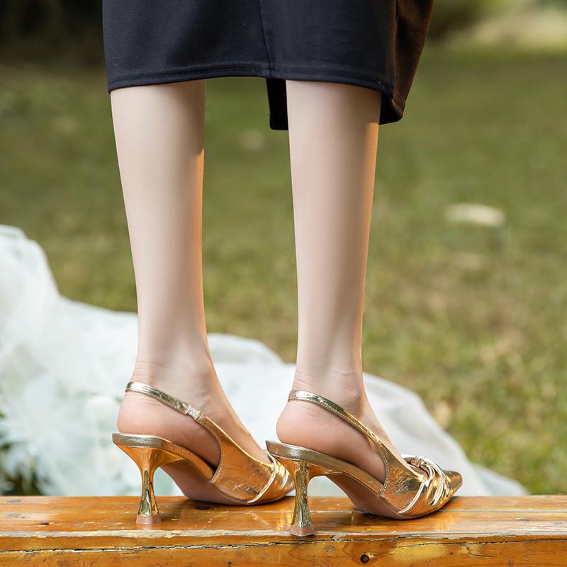 New Chinese Style Knotted Pointed Toe Stiletto Heels: Women's Strap Closed Toe Sandals for Spring/Summer.