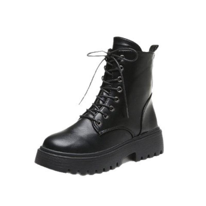 Martin Boots Women's Black Platform-soled Locomotive Boots Autumn Thin Winter Velvet Warm Short Boots