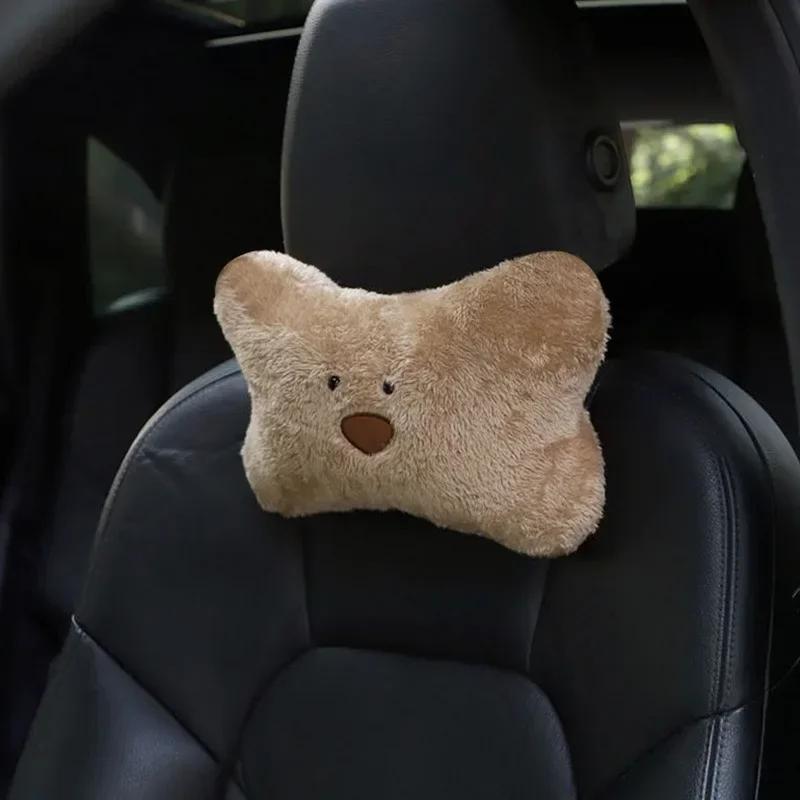 Plush Car Headrest Lumbar Support Lumbar Cushion Cartoon Bear Backrest Lumbar Pillow Car Comfortable Neck Pillow Car Accessorie